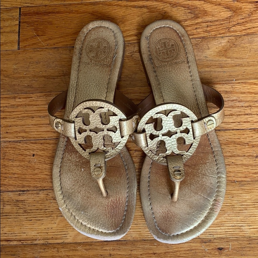 Tory Burch Miller Metallic Gold Leather Sandal